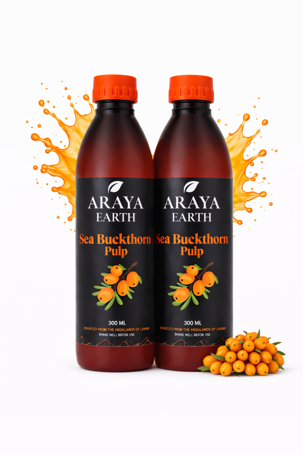 Araya Earth Sea Buckthorn Juice Concentrate – 100% Pure Himalayan Pulp | Rich in Omega 3-6-7-9 & Vitamin C | Skin Glow, Immunity & Gut Support | Cold Pressed | No Added Sugar | 600 ML