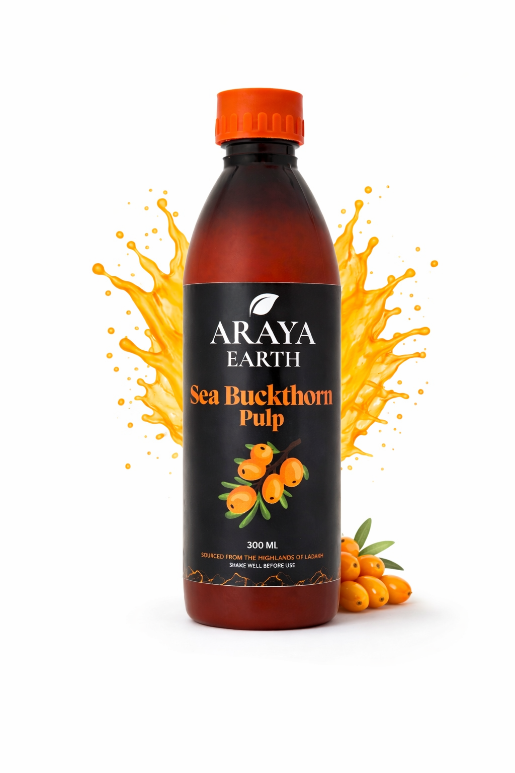 Araya Earth Sea Buckthorn Juice Concentrate – 100% Pure Himalayan Pulp | Rich in Omega 3-6-7-9 & Vitamin C | Skin Glow, Immunity & Gut Support | Cold Pressed | No Added Sugar | 300ml | Pack of 1